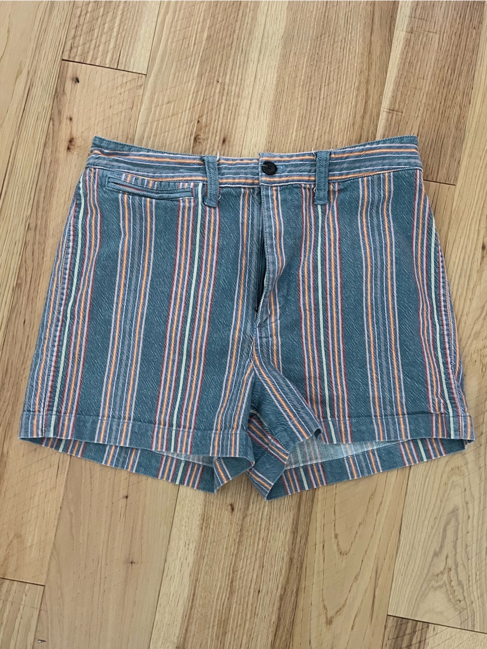 Madewell Striped Denim Shorts in Blue, Pink and White